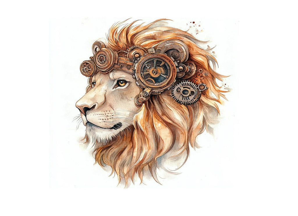 Steampunk Lion Heads Clipart Bundle