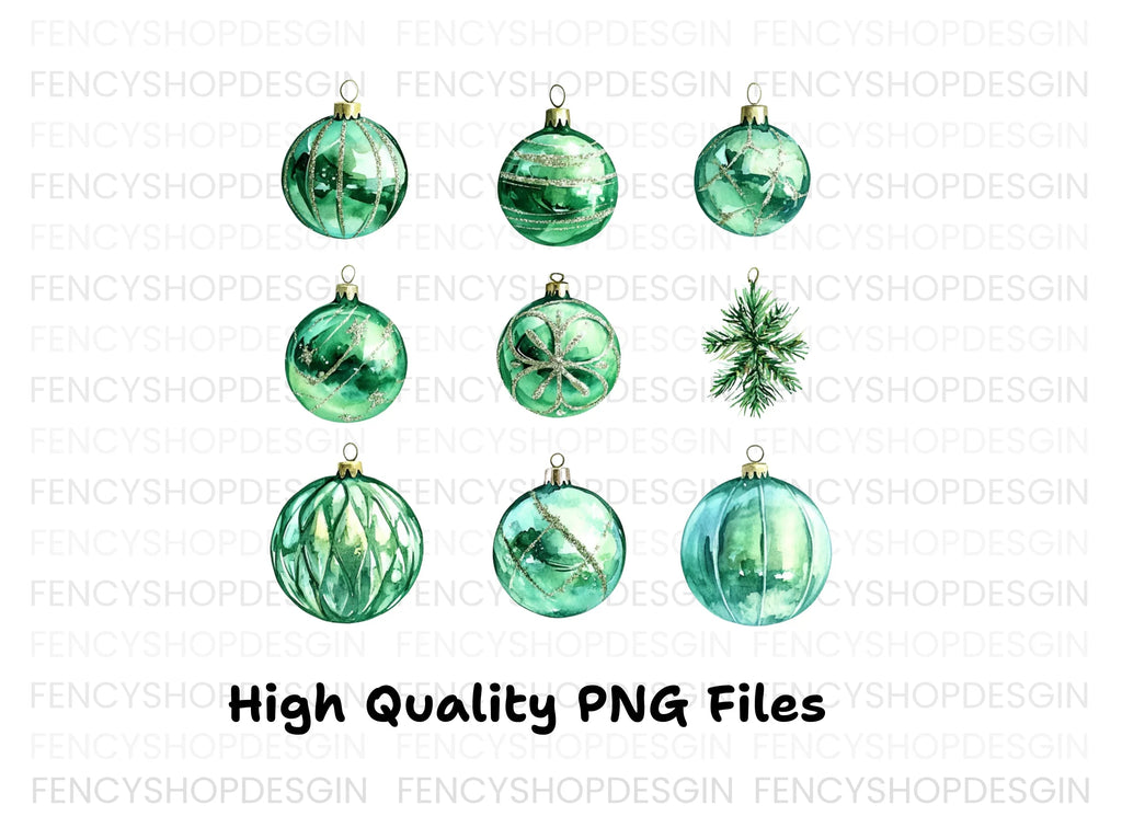 Emerald Christmas Baubles Clipart Bundle