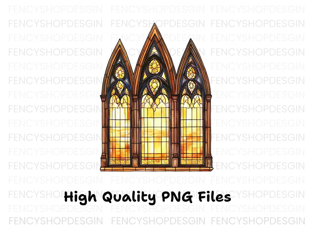 Gothic Stained Glass Window Clipart Bundle