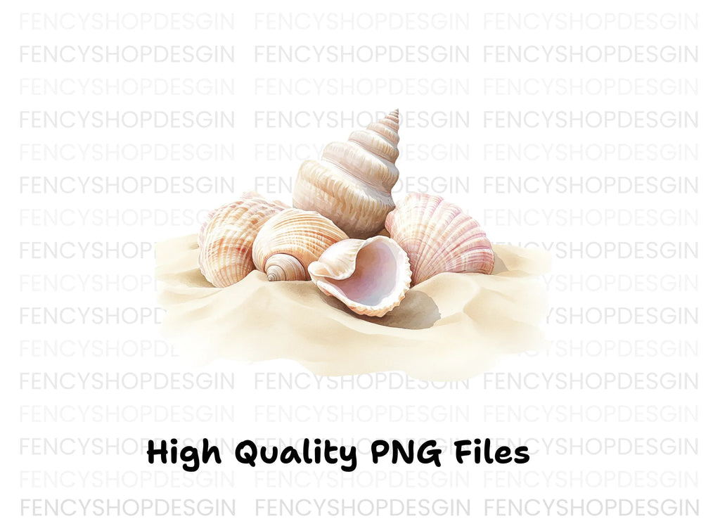 Beautiful Seashells on Sand Clipart Bundle