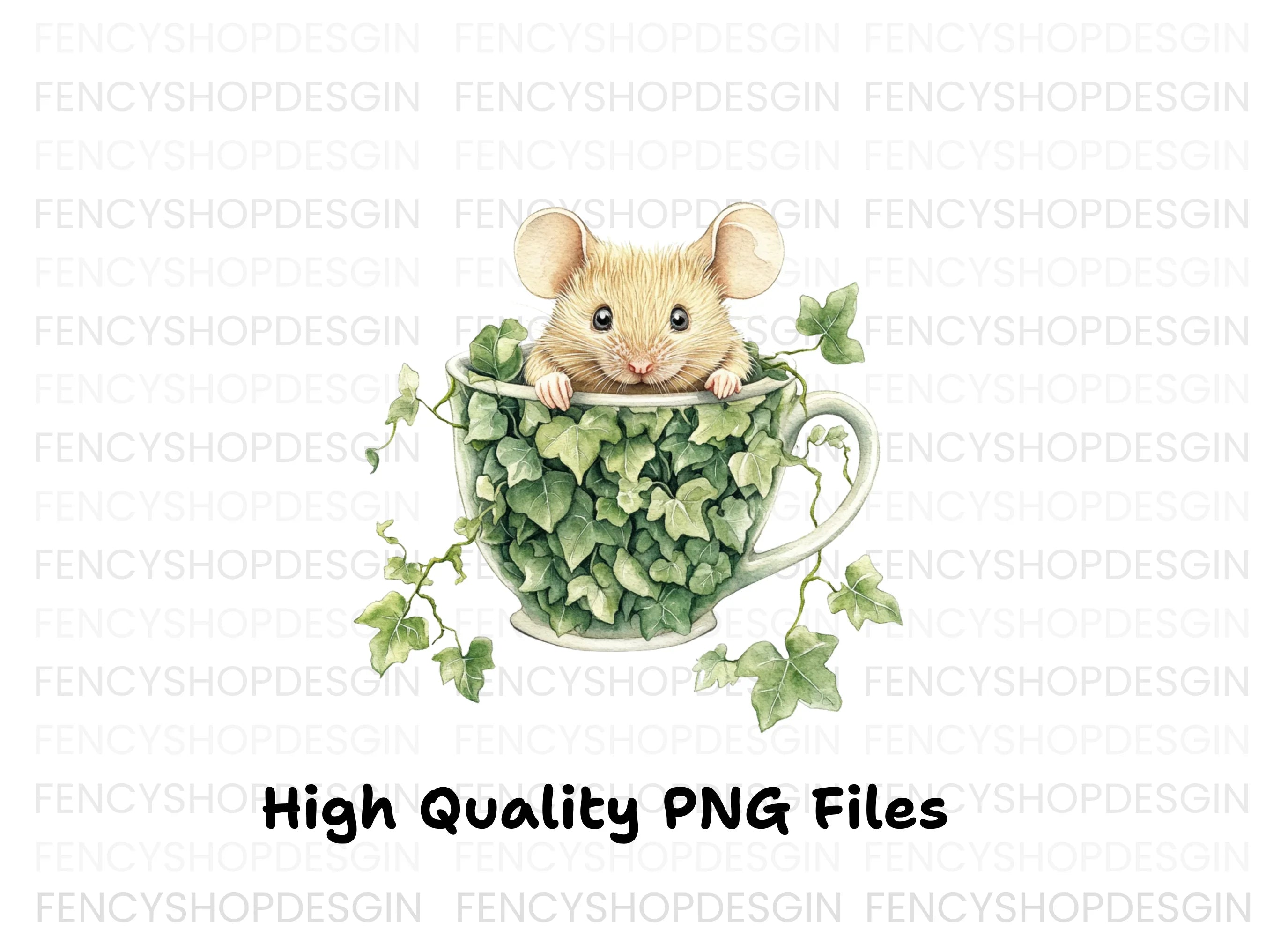 Cute Mice in Ivy Teacups Clipart Bundle