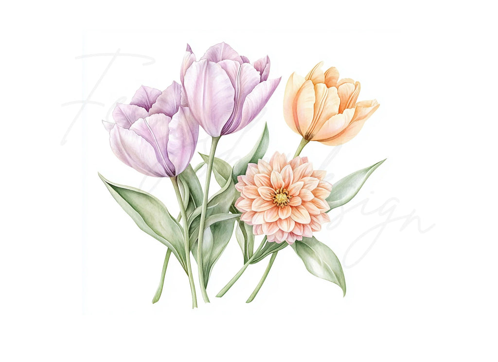 Spring Tulip Dahlia Bouquets Clipart Bundle