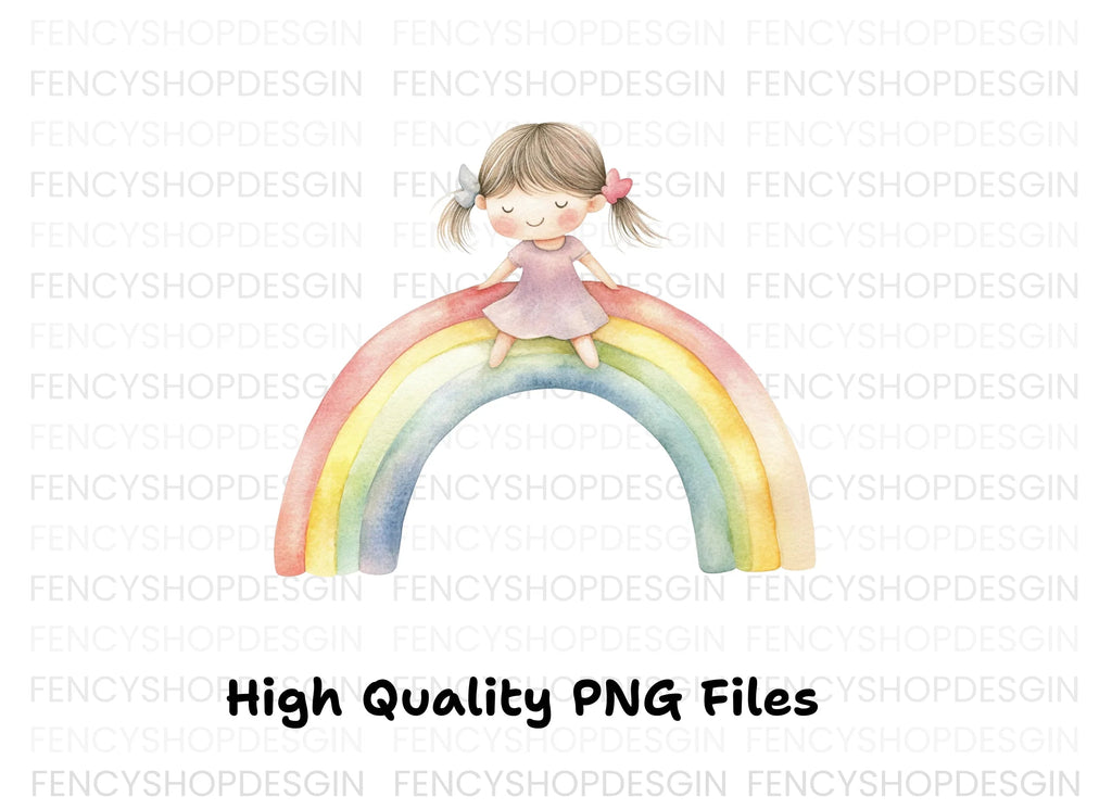 Sweet Girls on Rainbow Clipart Bundle