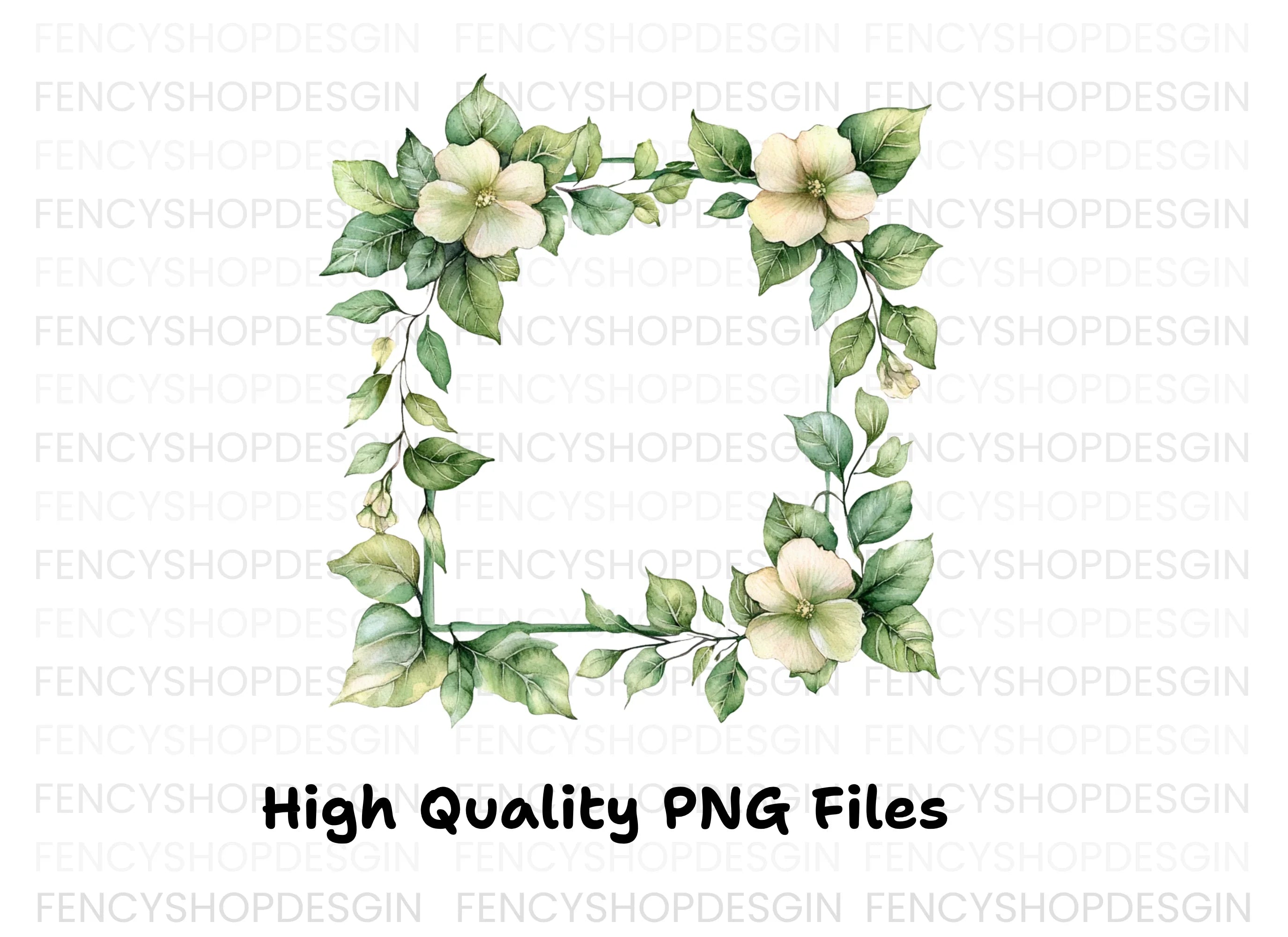 Green Leafy Floral Frames Clipart Bundle
