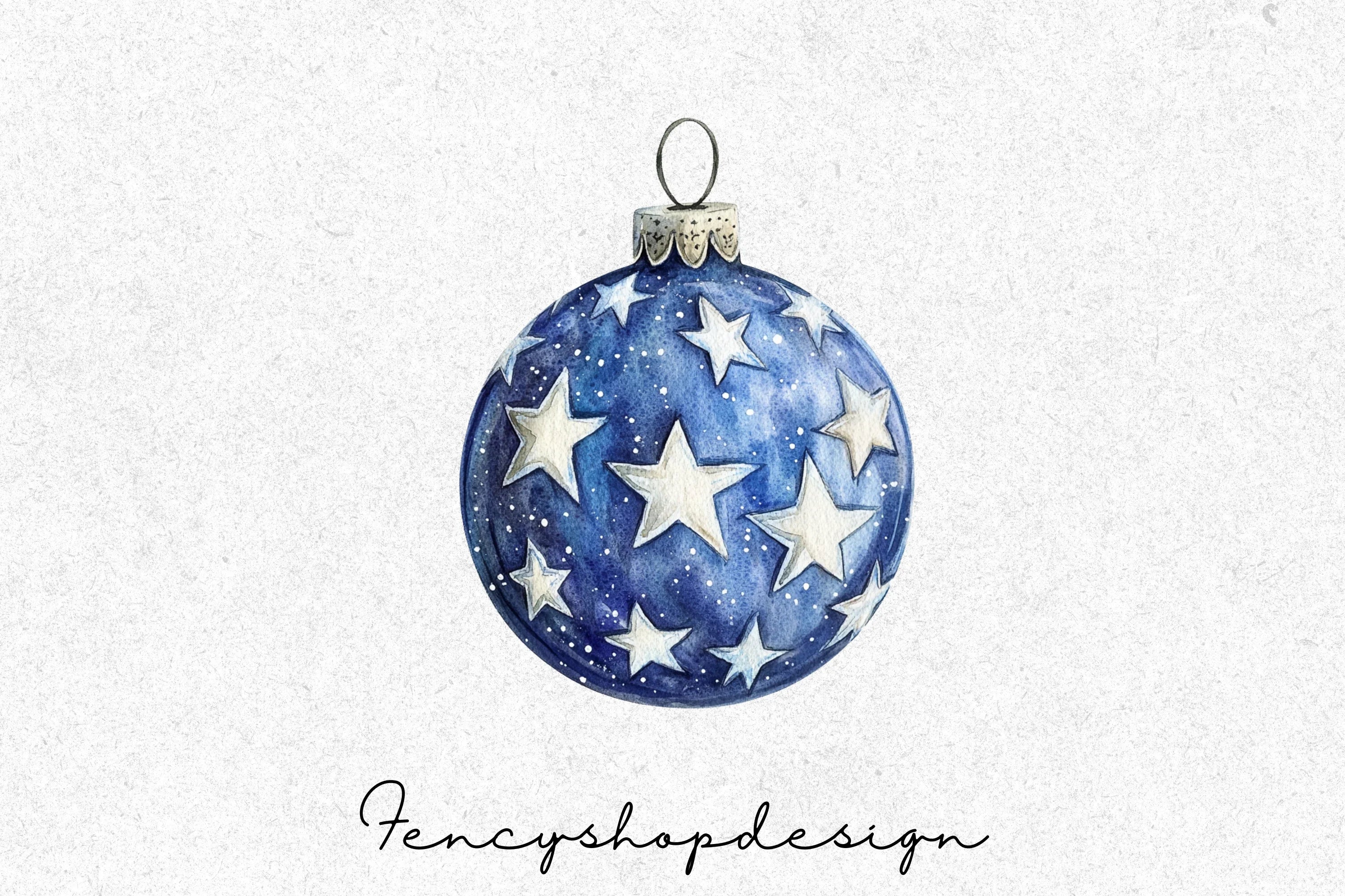 Blue Starry Christmas Ornaments Clipart Bundle