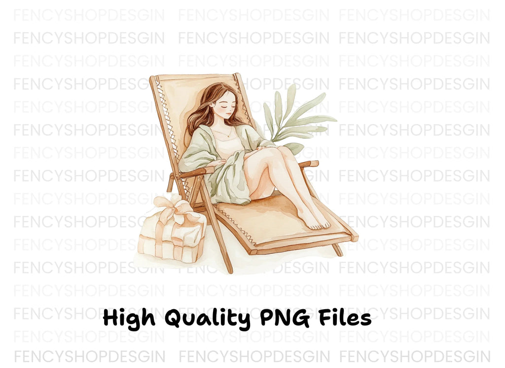 Relaxing Woman on Beach Chair Clipart Bundle