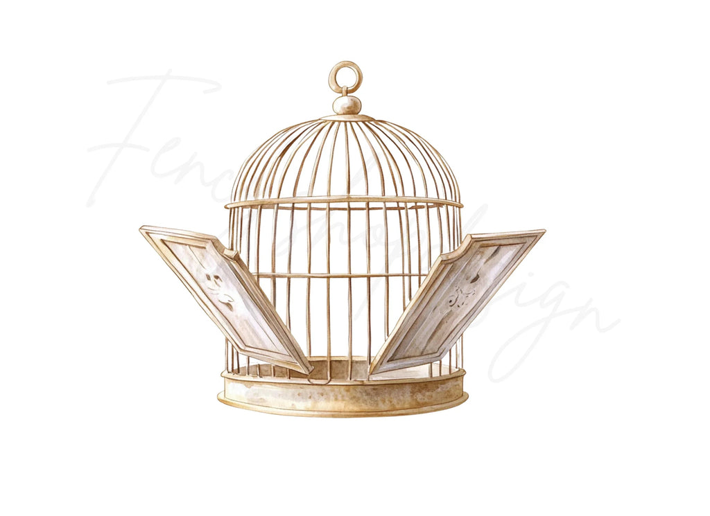 Open Vintage Bird Cage Clipart Bundle