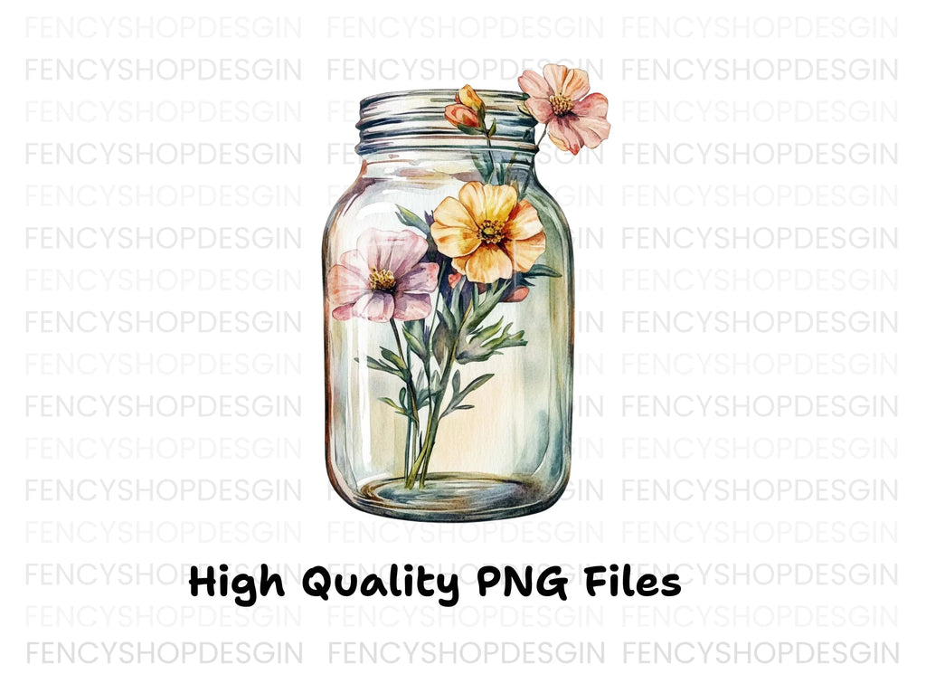 Flowers in Mason Jar Clipart Bundle