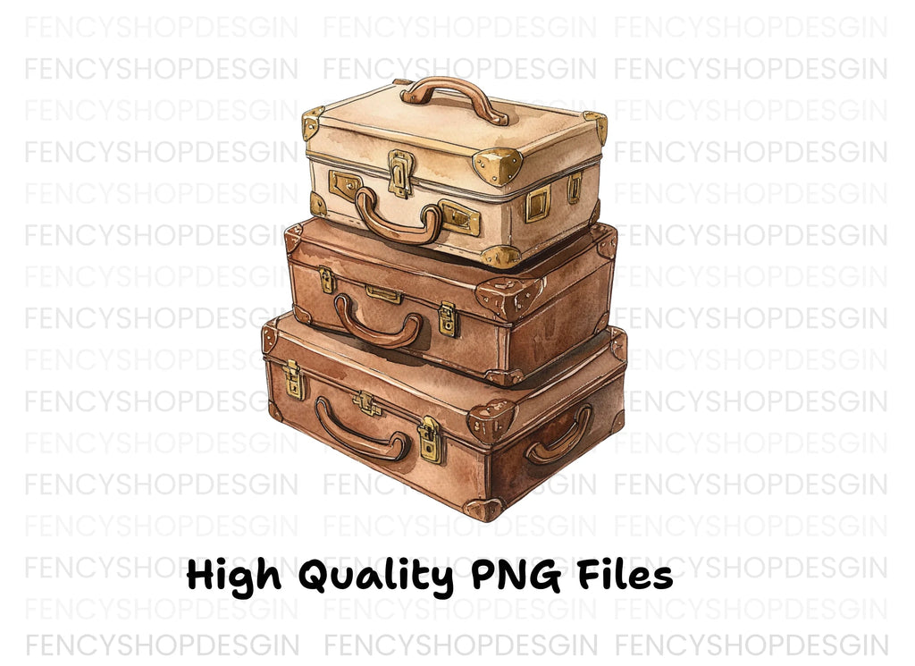 Brown Vintage Luggage Clipart Bundle