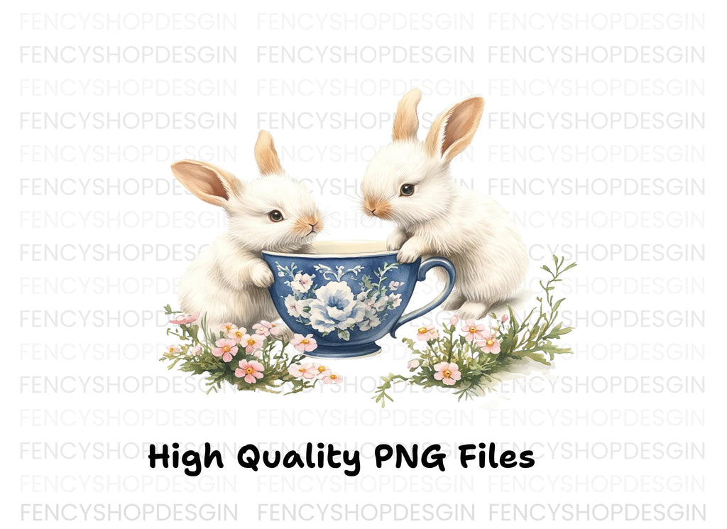 Playful Bunnies and Dandelion Clipart Bundle