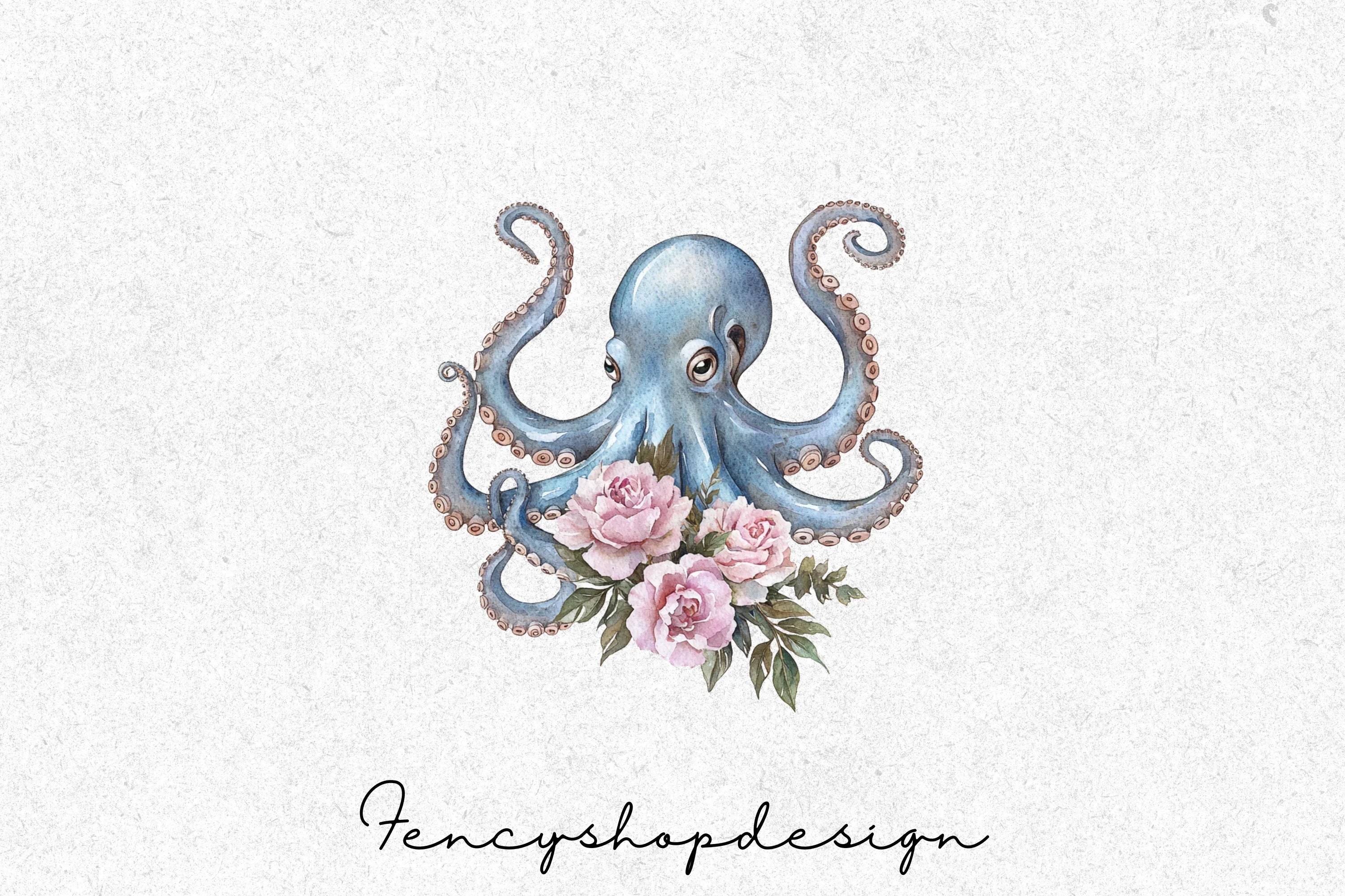 Octopus with Flowers Clipart Bundle