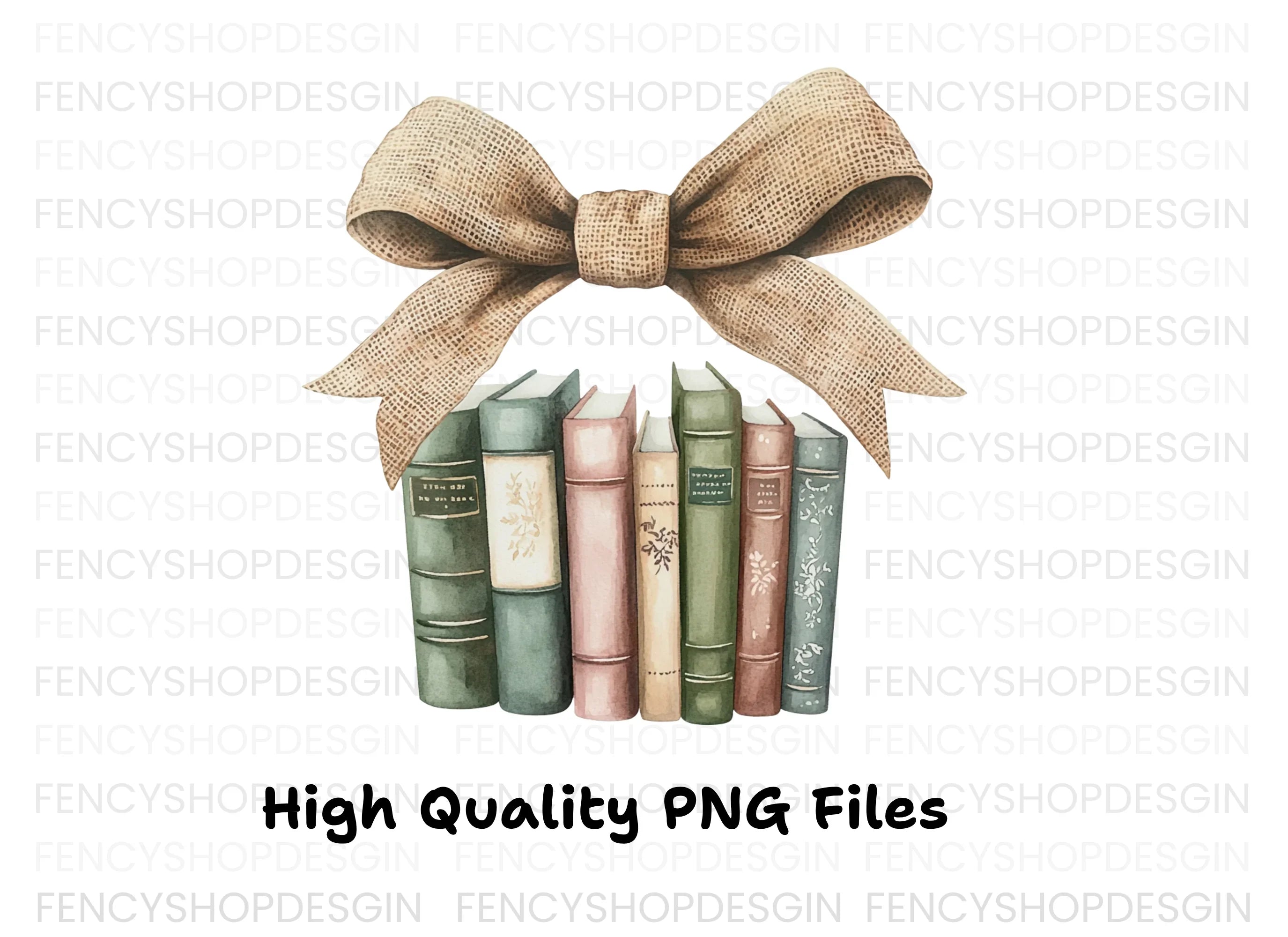 Vintage Books with Burlap Bow Clipart Bundle