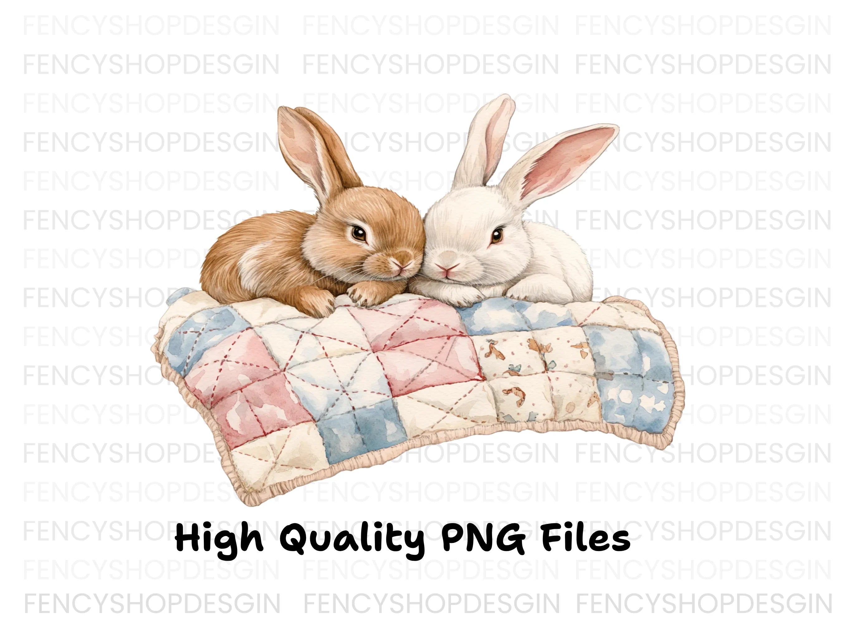 Cute Bunny Friends Under Quilt Clipart Bundle