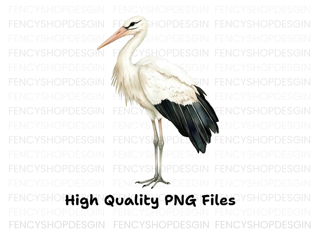 Elegant White Stork Clipart Bundle