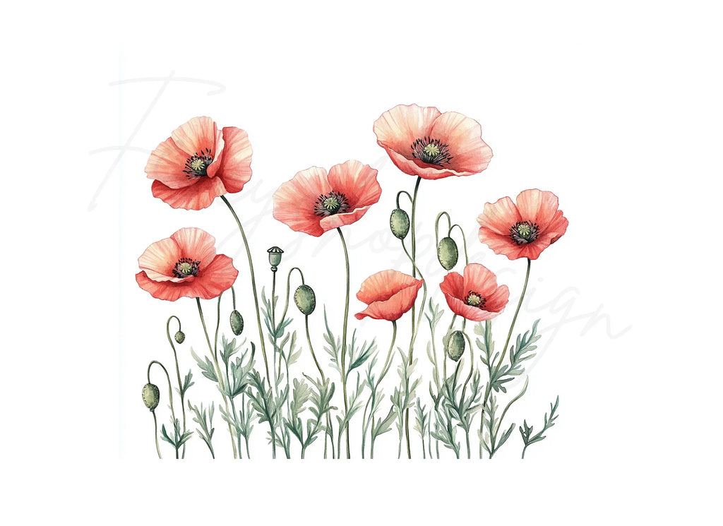 Poppy Flowers Clipart Bundle