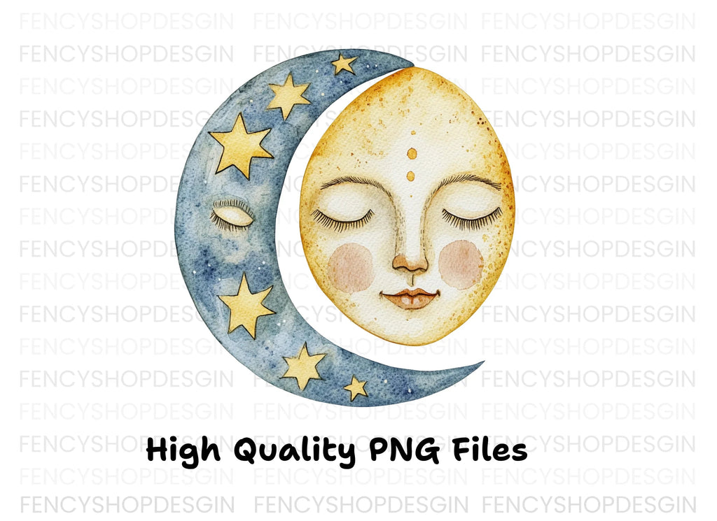 Sleeping Moon and Sun Clipart Bundle