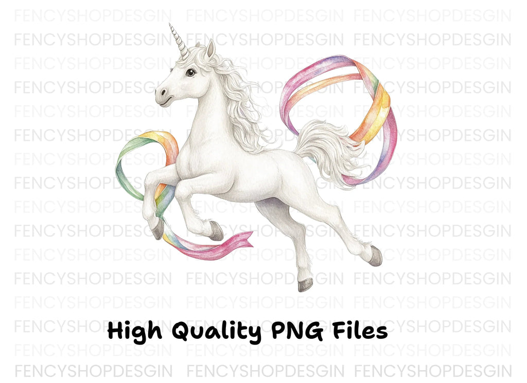 Majestic Unicorns with Rainbow Ribbons Clipart Bundle