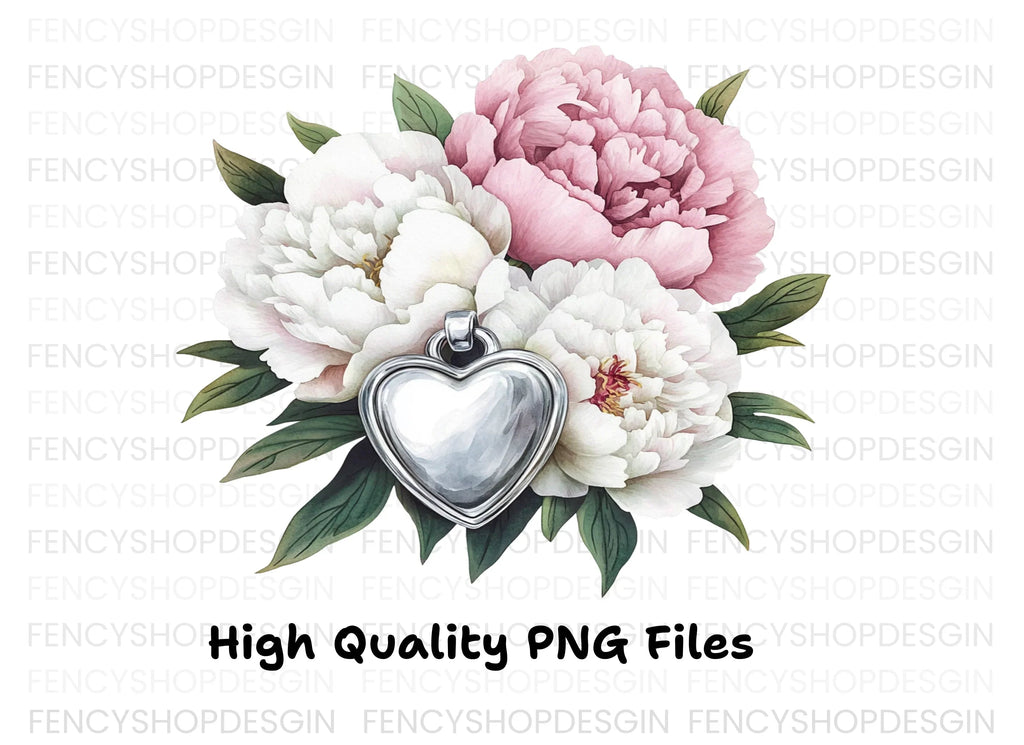 Heart Locket Peony Clipart Bundle