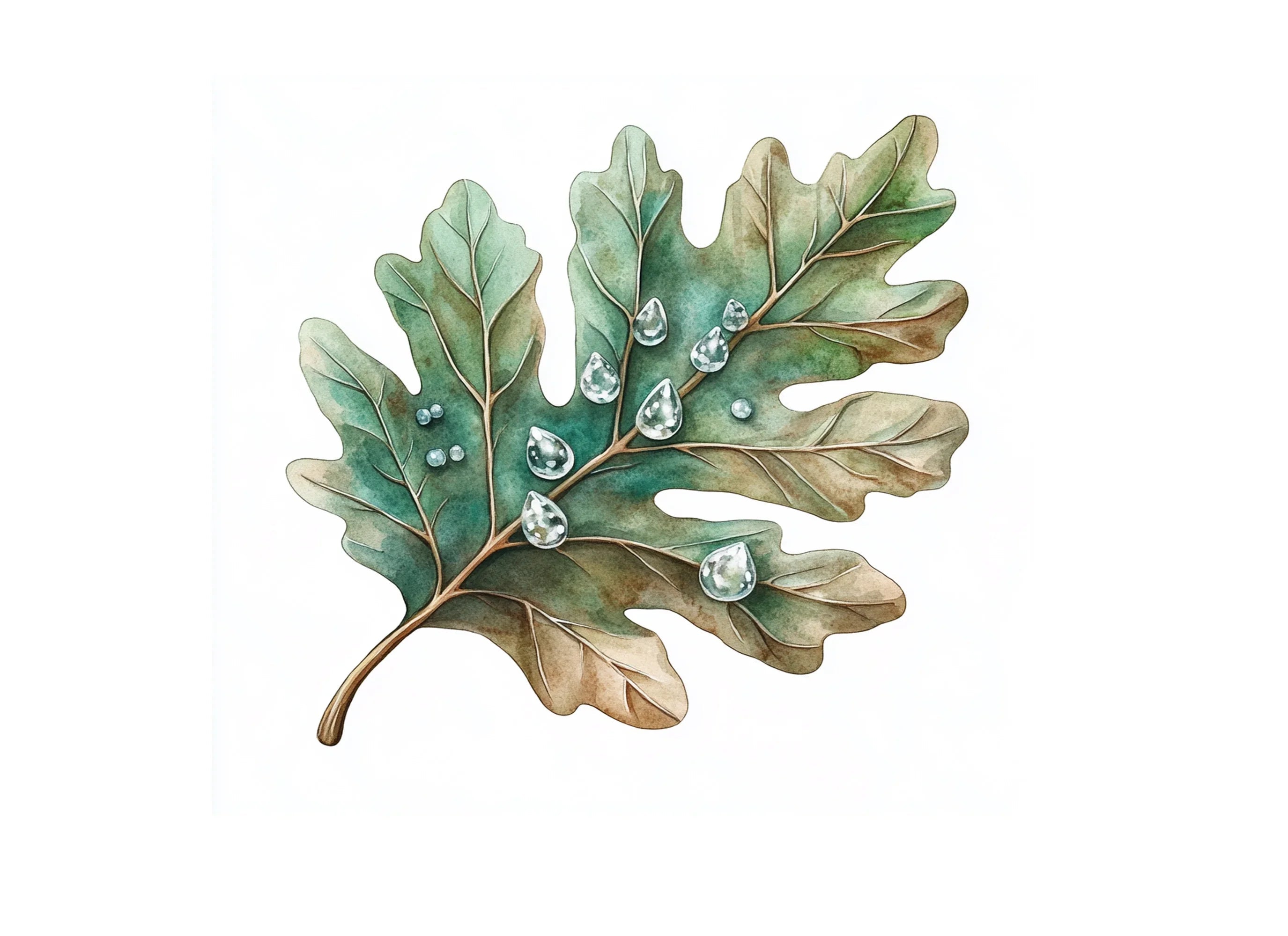 Oak Leaves with Dew Drops Clipart Bundle