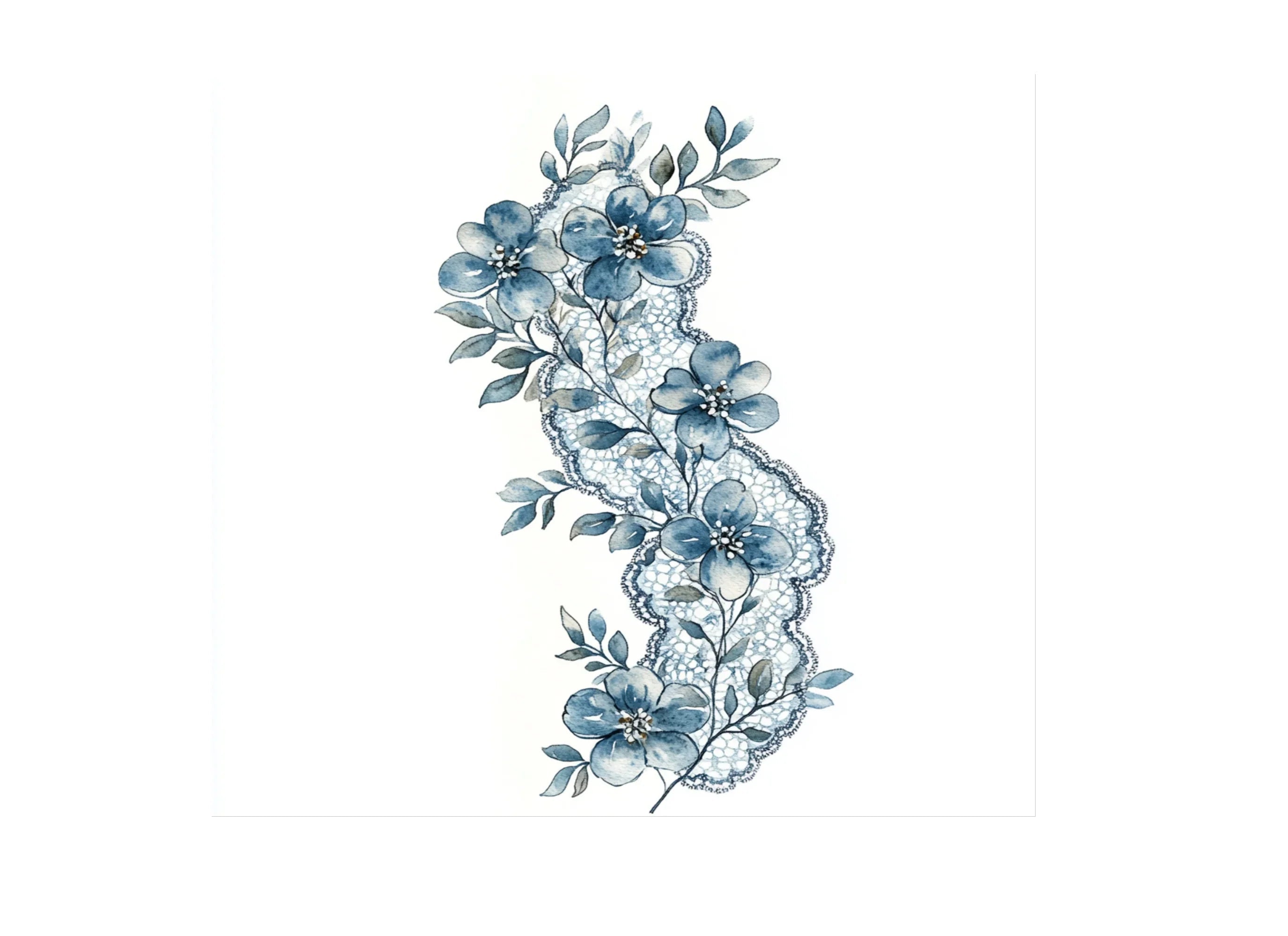 Blue Lace and Floral Clipart Bundle