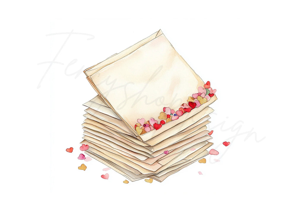 Stacked Love Letter Envelopes Clipart Bundle