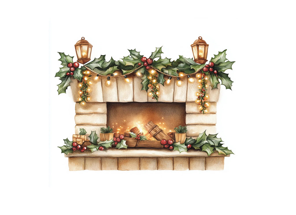 Cozy Christmas Fireplace Clipart Bundle