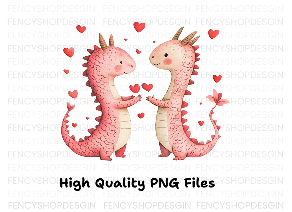 Cute Dragon Couple Love Clipart Bundle