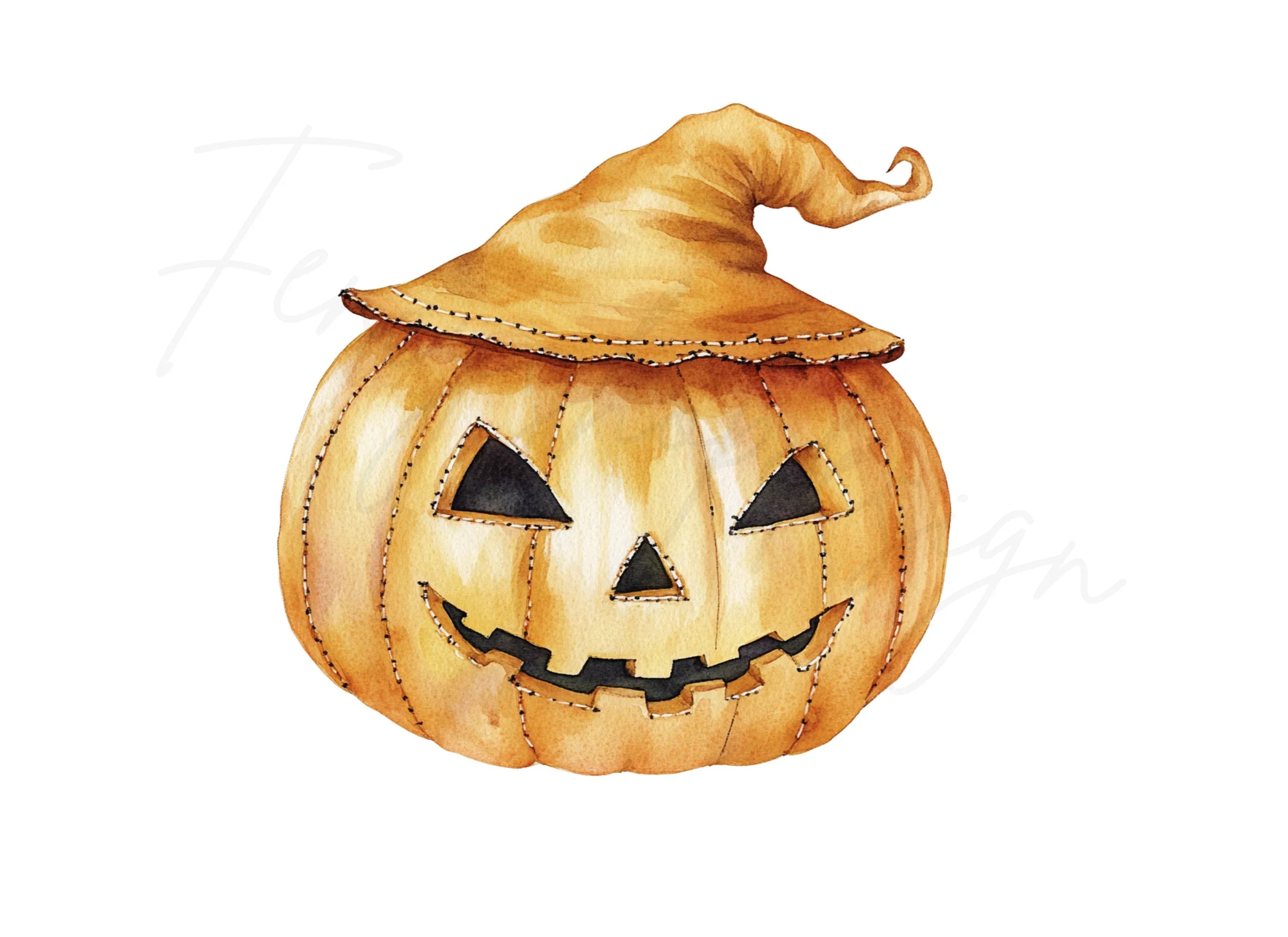 Spooky Jack-O'-Lanterns with Witch Hats Clipart Bundle