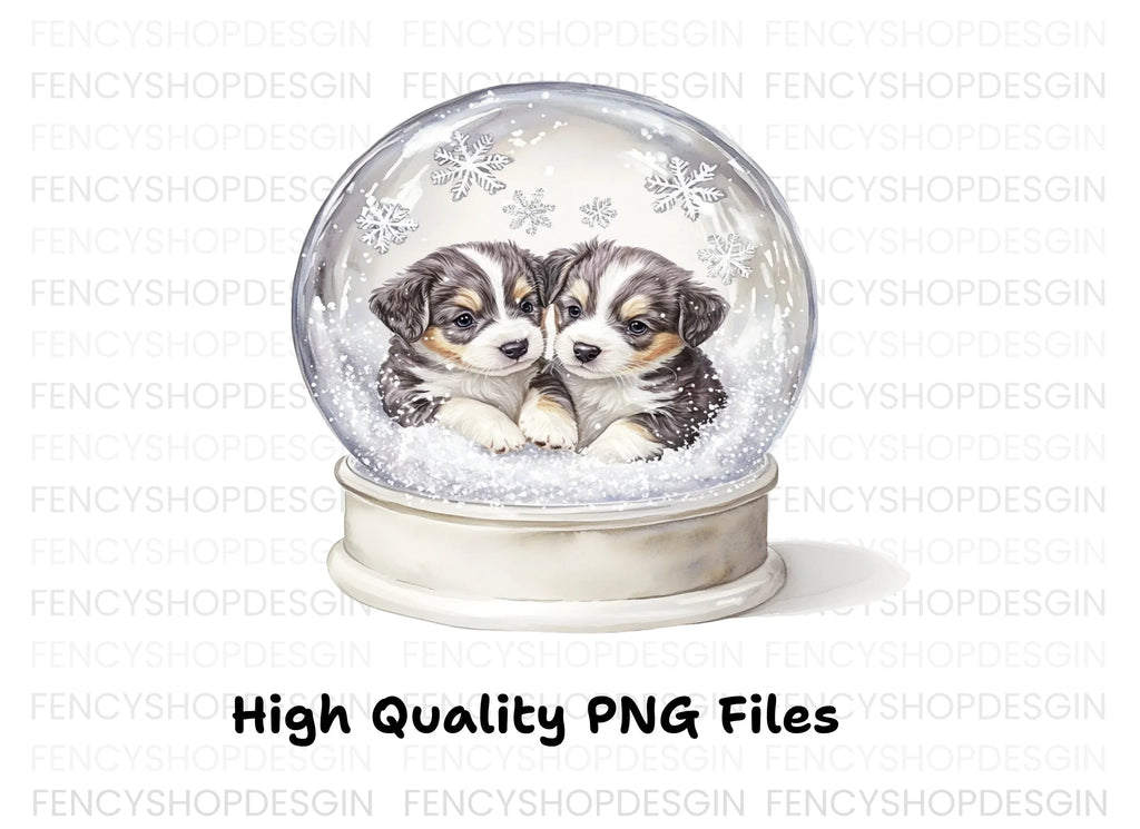 Cute Puppies in Snow Globe Clipart Bundle