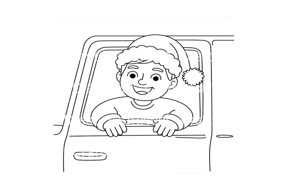 Happy Kid Driving Christmas Truck Coloring Books