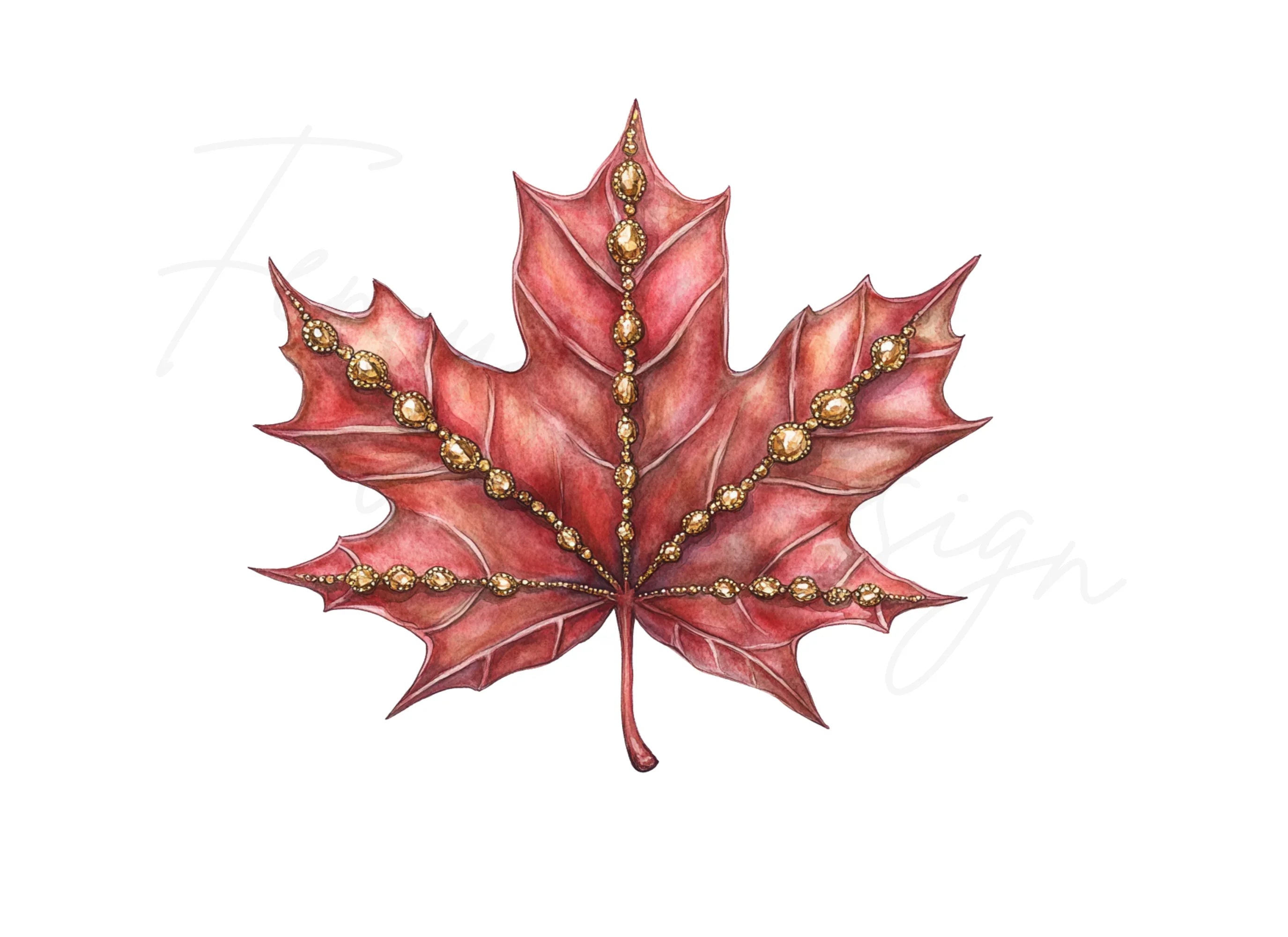 Golden Embellished Maple Leaves Clipart Bundle