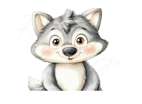 Adorable Baby Wolf Clipart Bundle