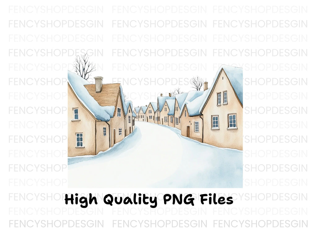 Snowy Village Street Clipart Bundle