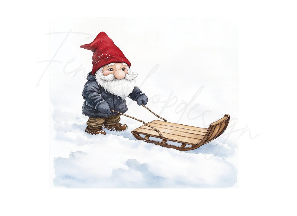 Winter Gnomes with Sleds Clipart Bundle