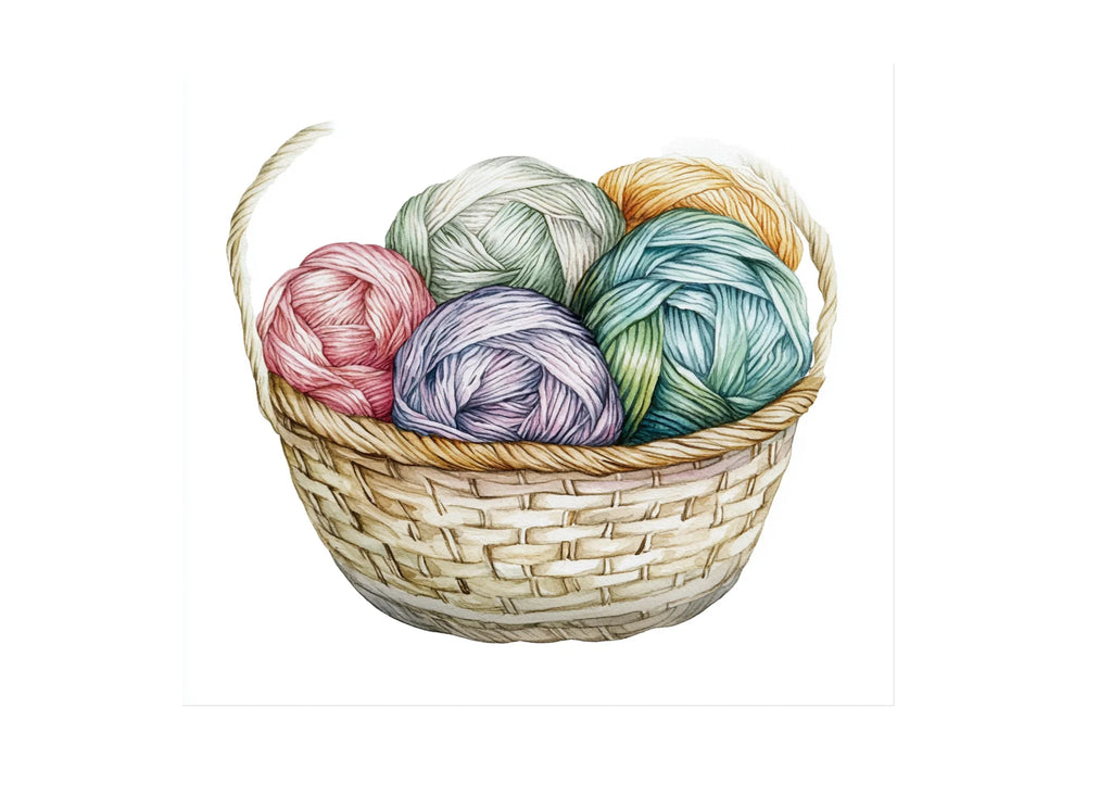 Colorful Yarn Balls in Baskets Clipart Bundle