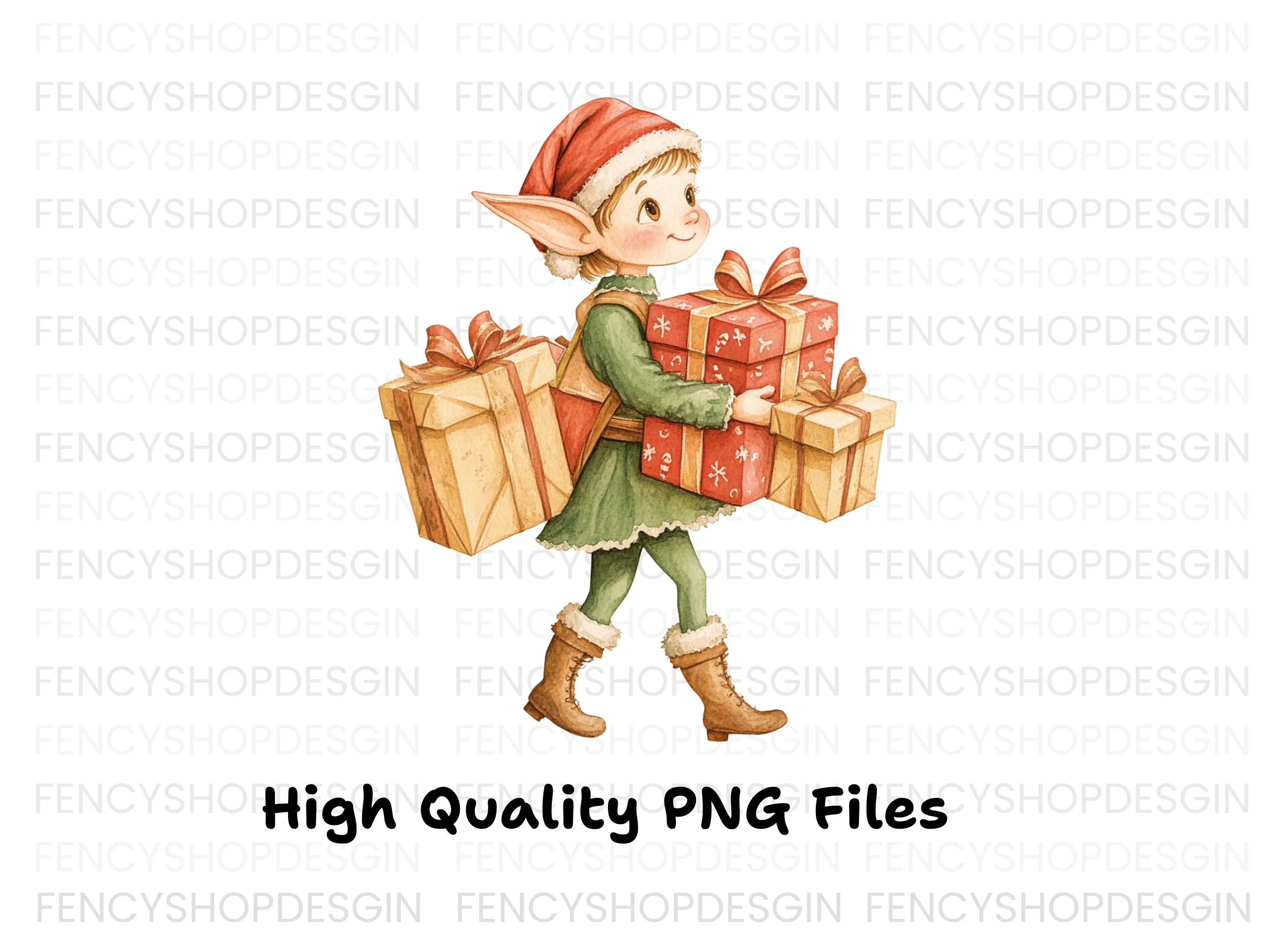 Christmas Elf with Gifts Clipart Bundle