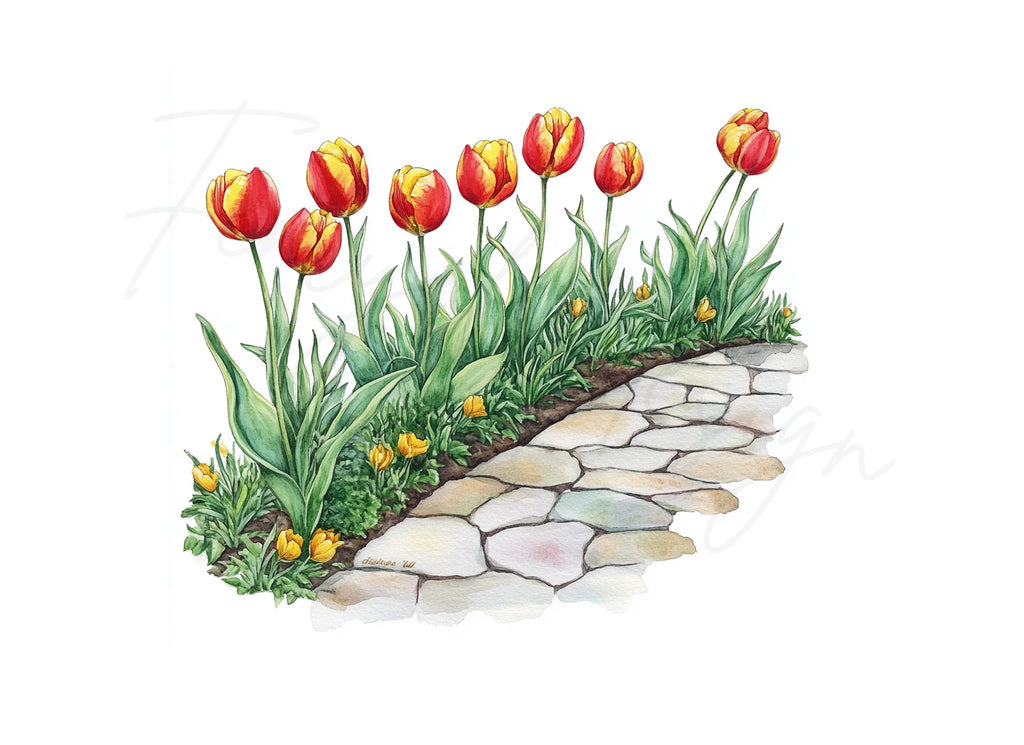 Red and Yellow Tulip Path Clipart Bundle