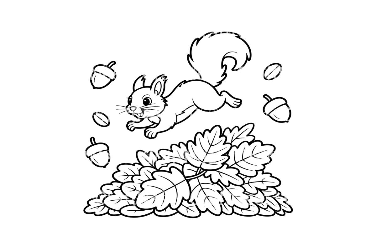 Autumn Squirrels and Leaves Coloring Books