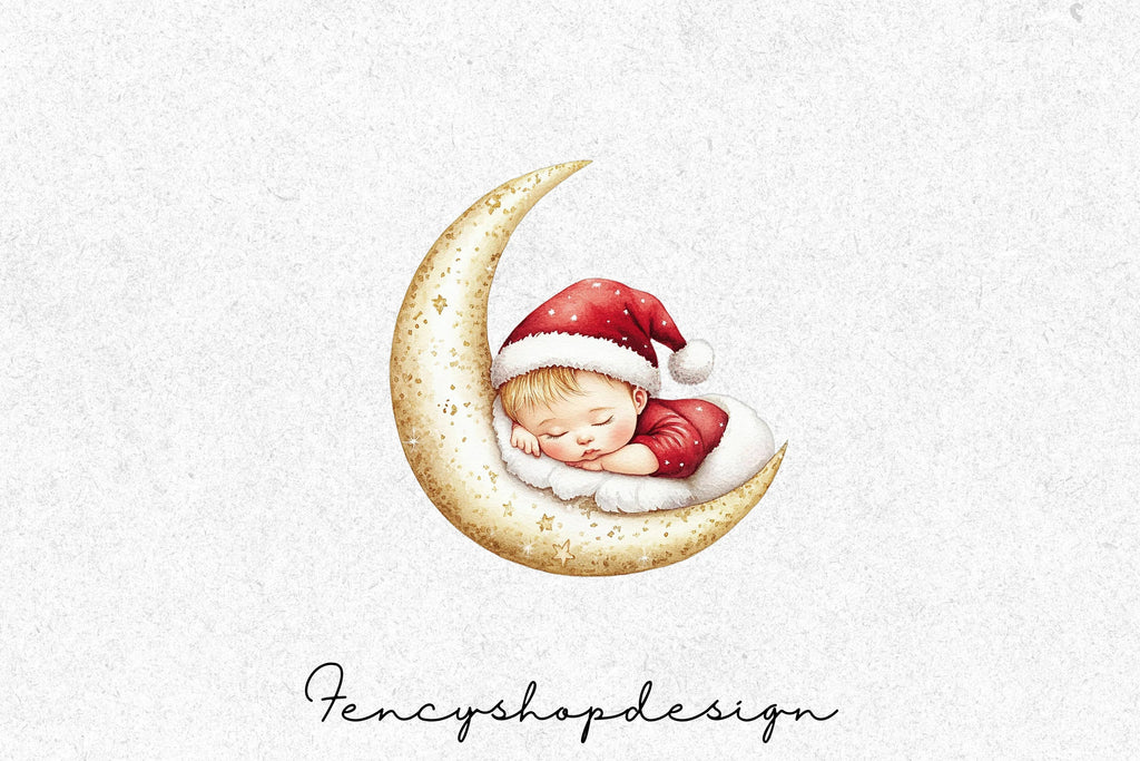 Baby on Moon Christmas Clipart Bundle