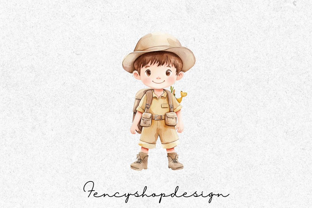Cute Explorer Boy Clipart Bundle