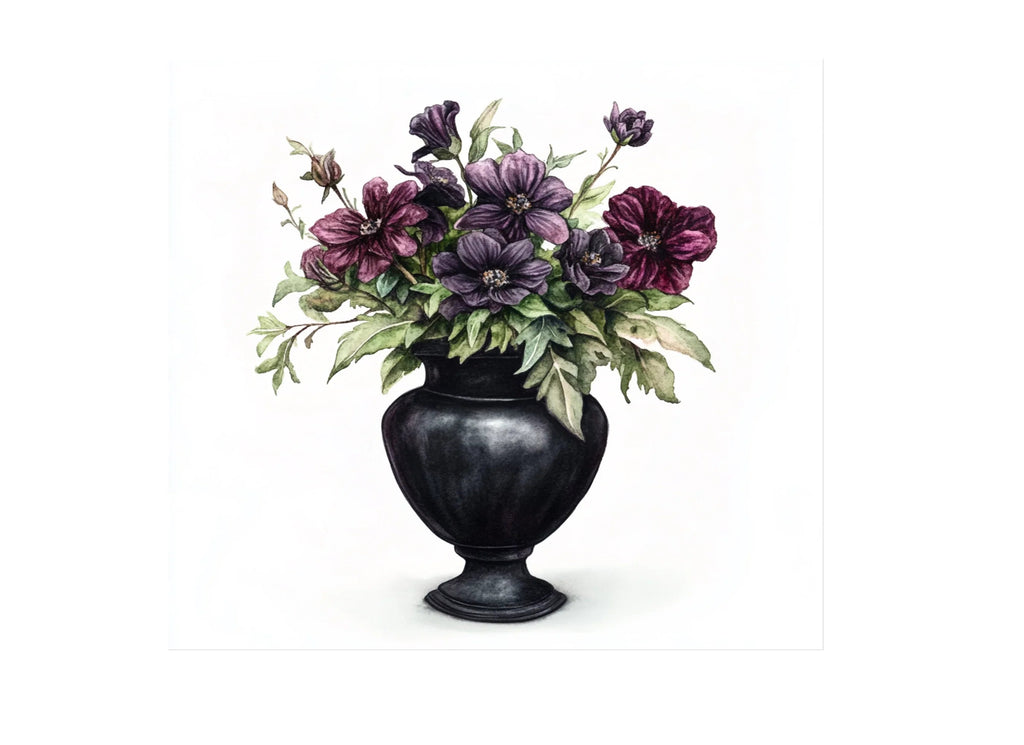 Dark Floral Vase Arrangements Clipart Bundle