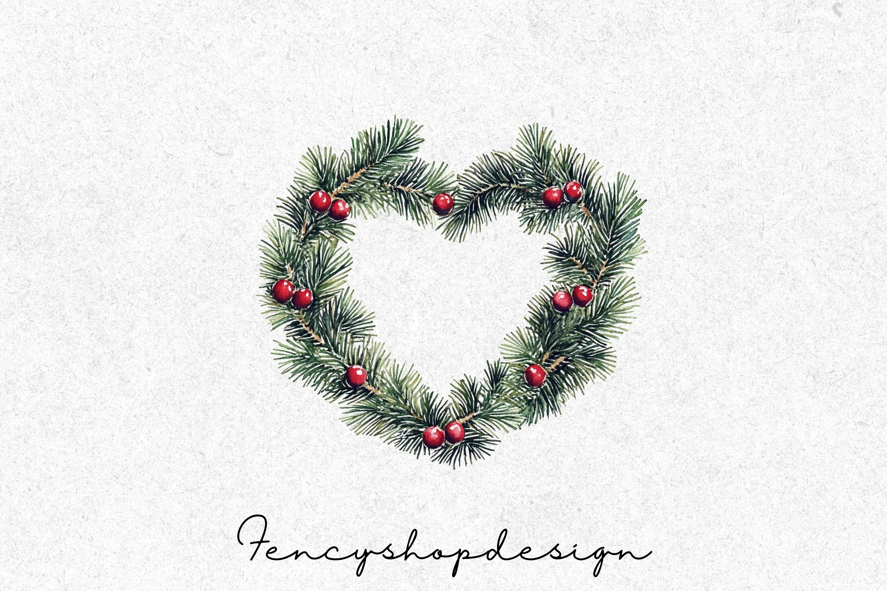 Evergreen Heart Wreaths Clipart Bundle
