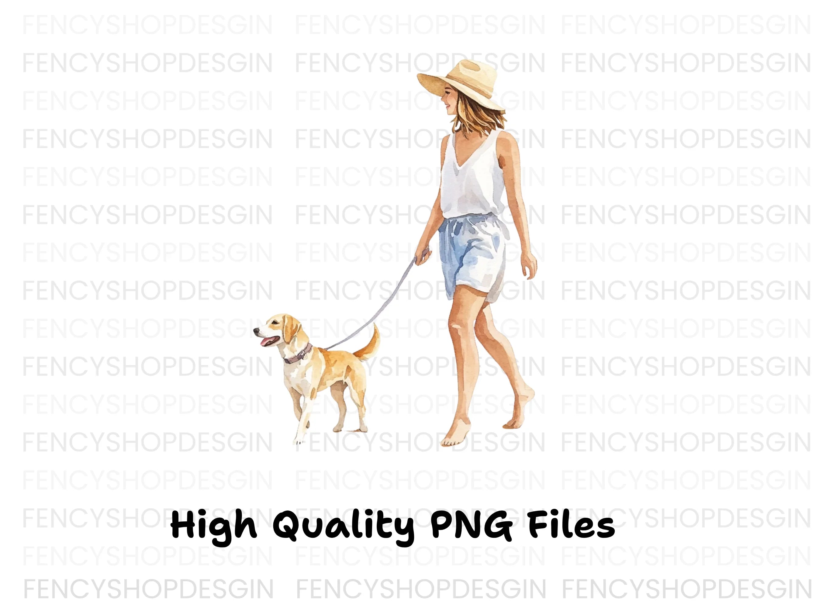 Woman Walking Dog Clipart Bundle