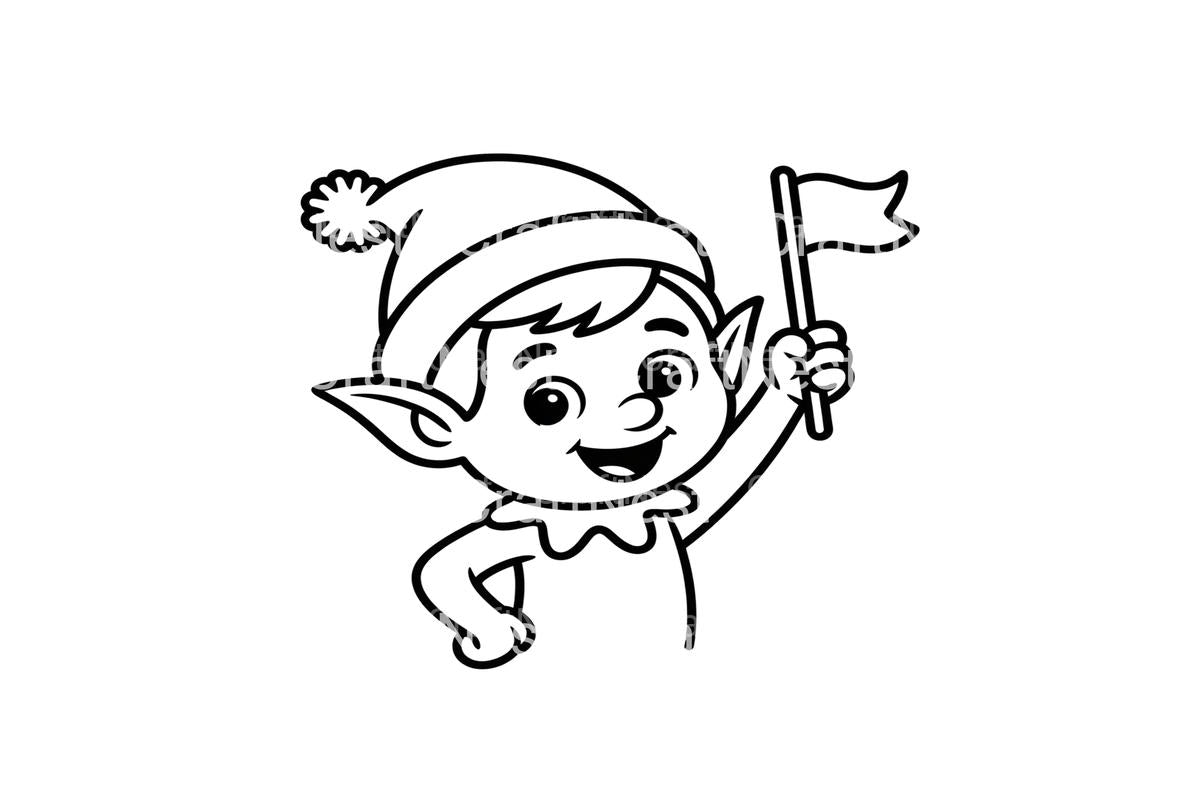 Christmas Elf with Flag Coloring Books