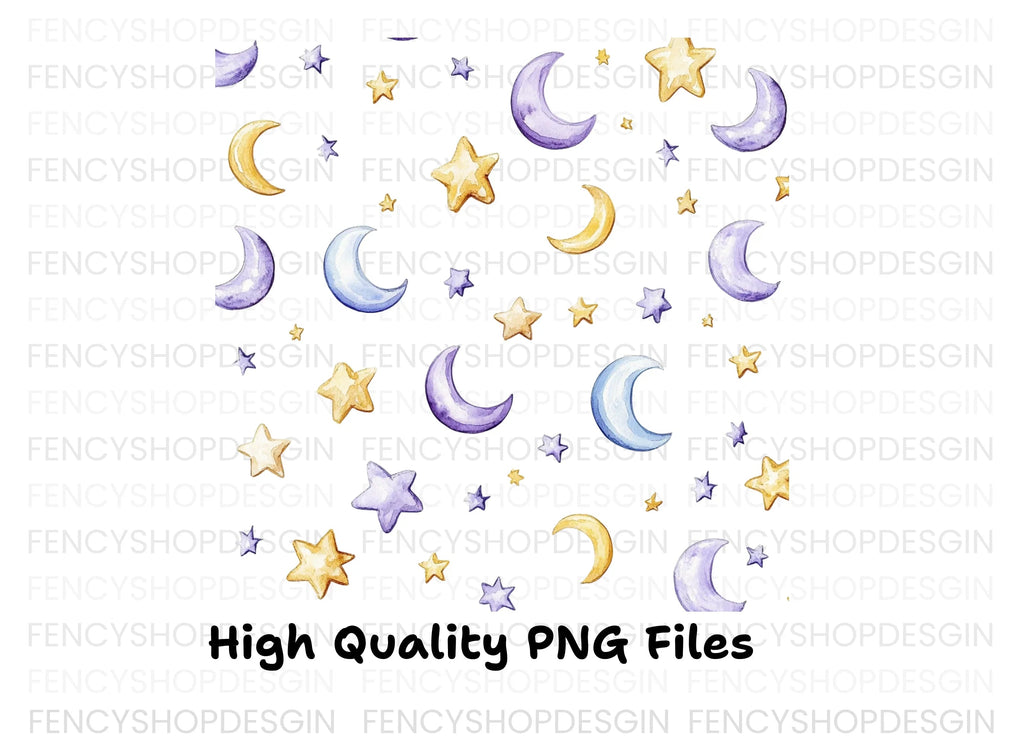Moon and Stars Seamless Pattern Clipart Bundle