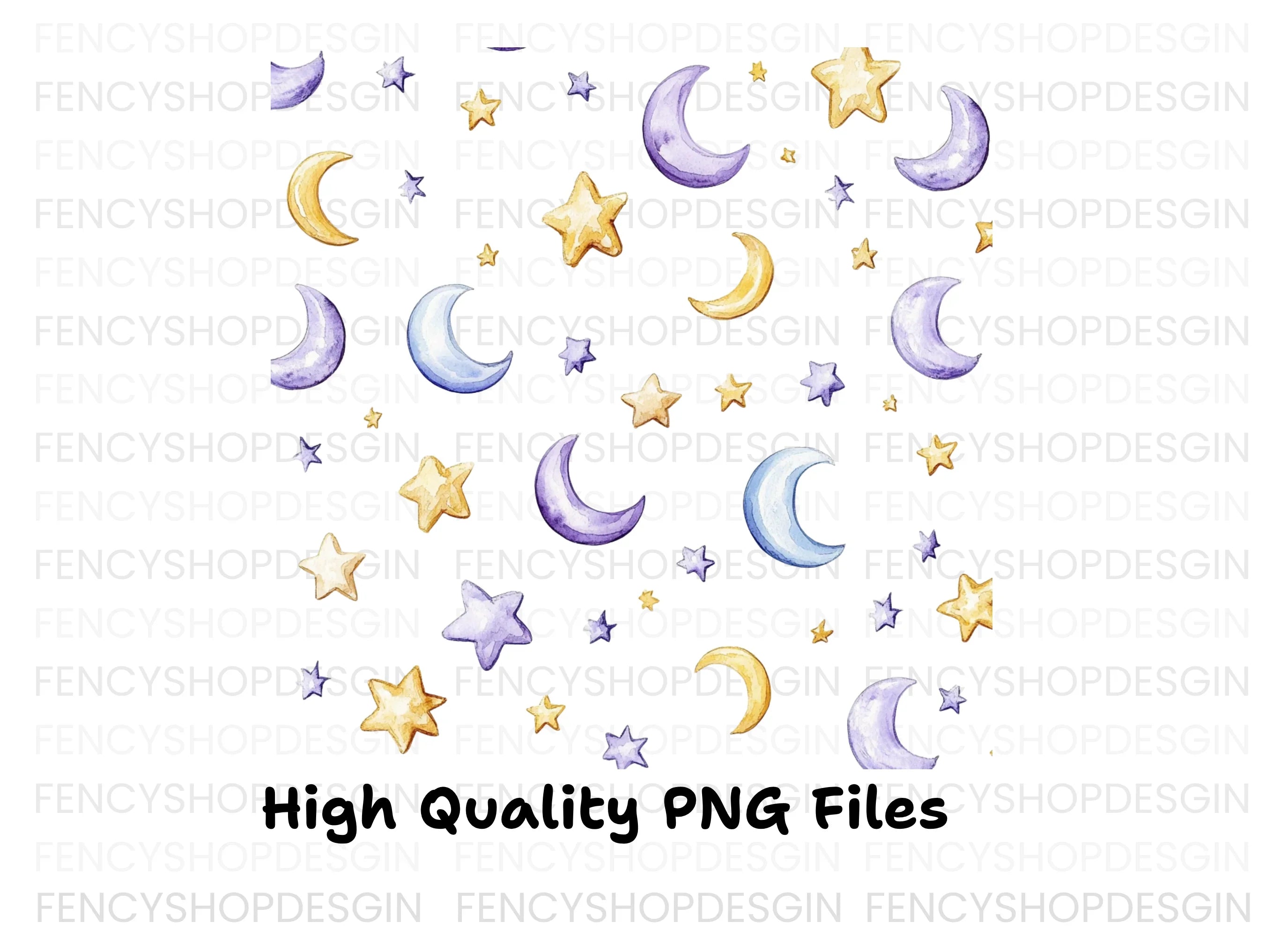 Moon and Stars Seamless Pattern Clipart Bundle