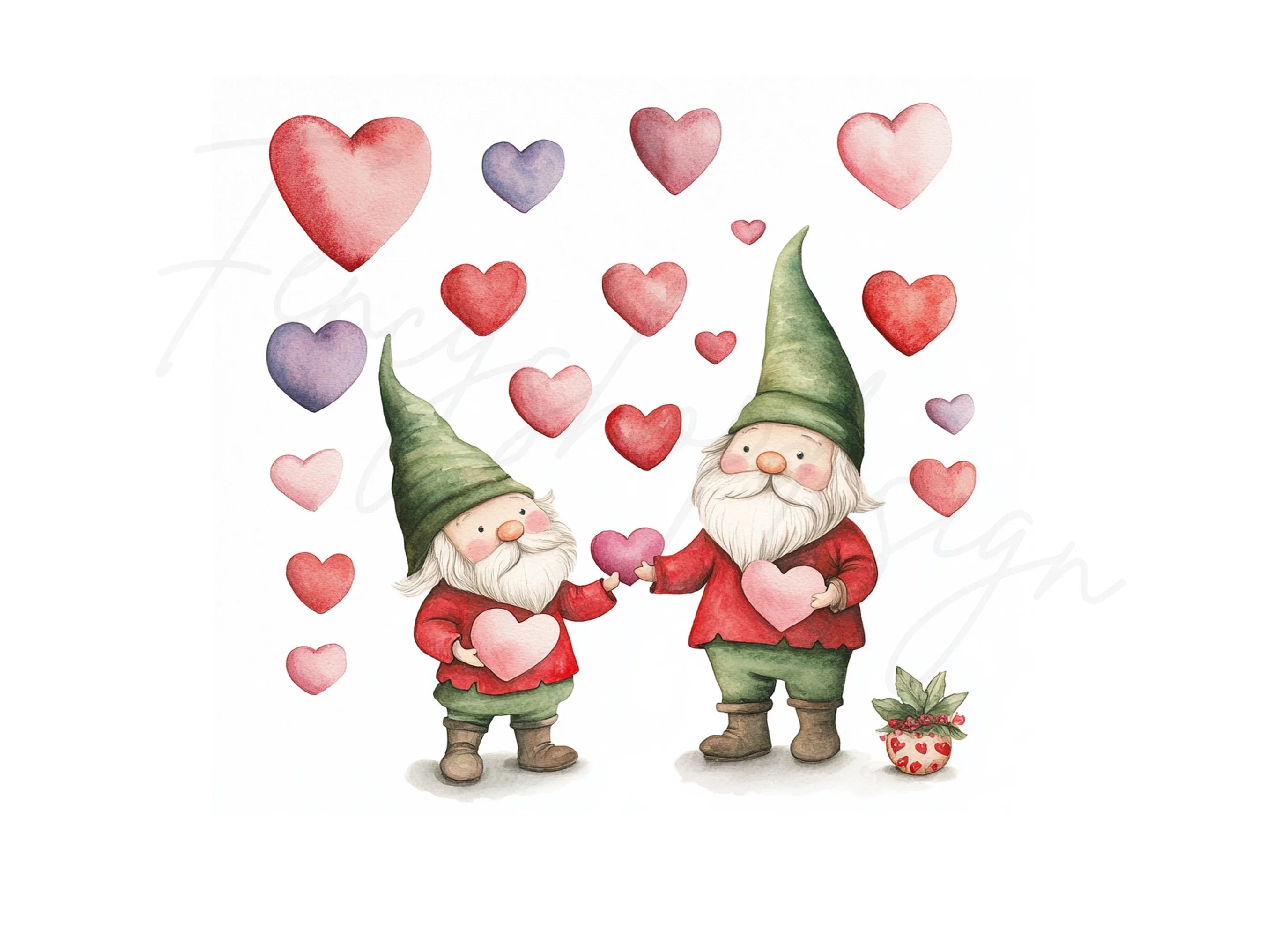 Cute Valentine Gnomes Clipart Bundle