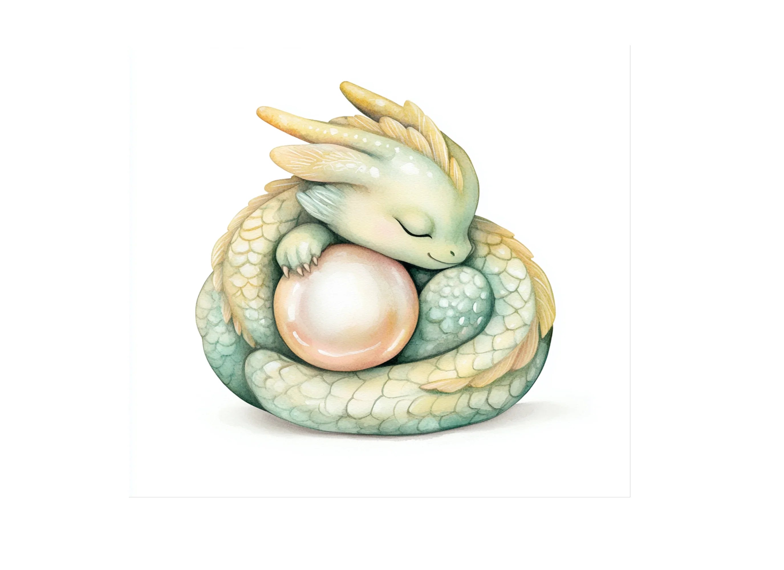 Sleeping Baby Dragon with Pearl Clipart Bundle