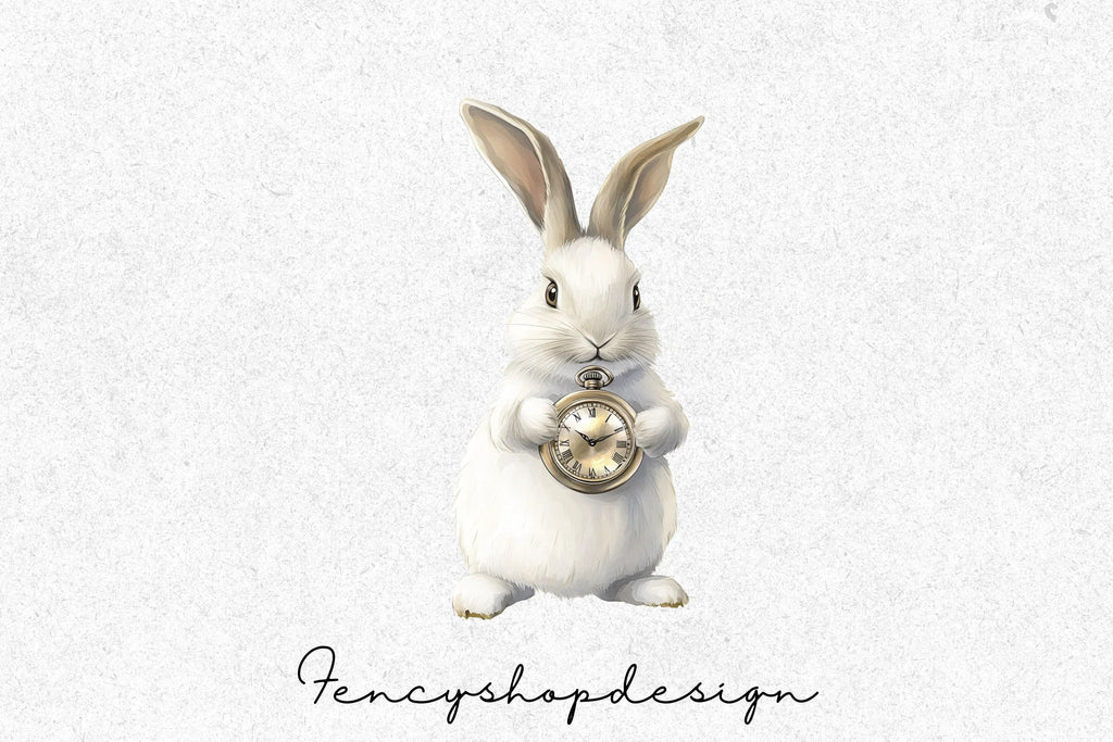 White Rabbit Pocket Watch Clipart Bundle