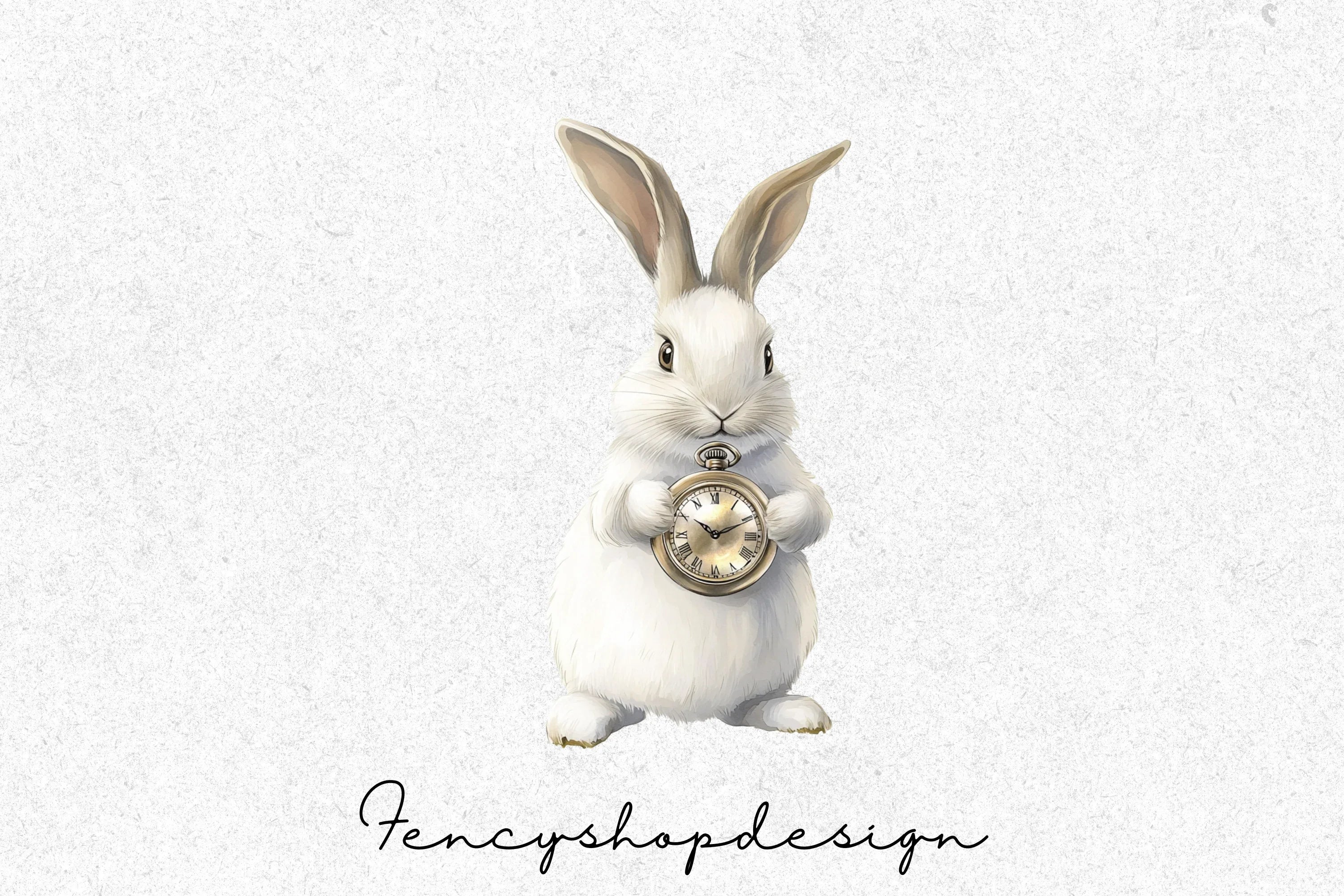 White Rabbit Pocket Watch Clipart Bundle